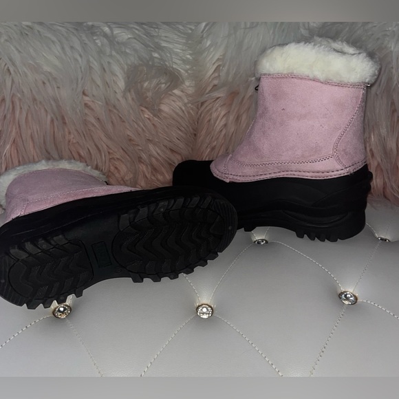 Itasca Tahoe Pink Black Micro Suede Faux Shearling Front Zip Boots Size 10 - Picture 7 of 13